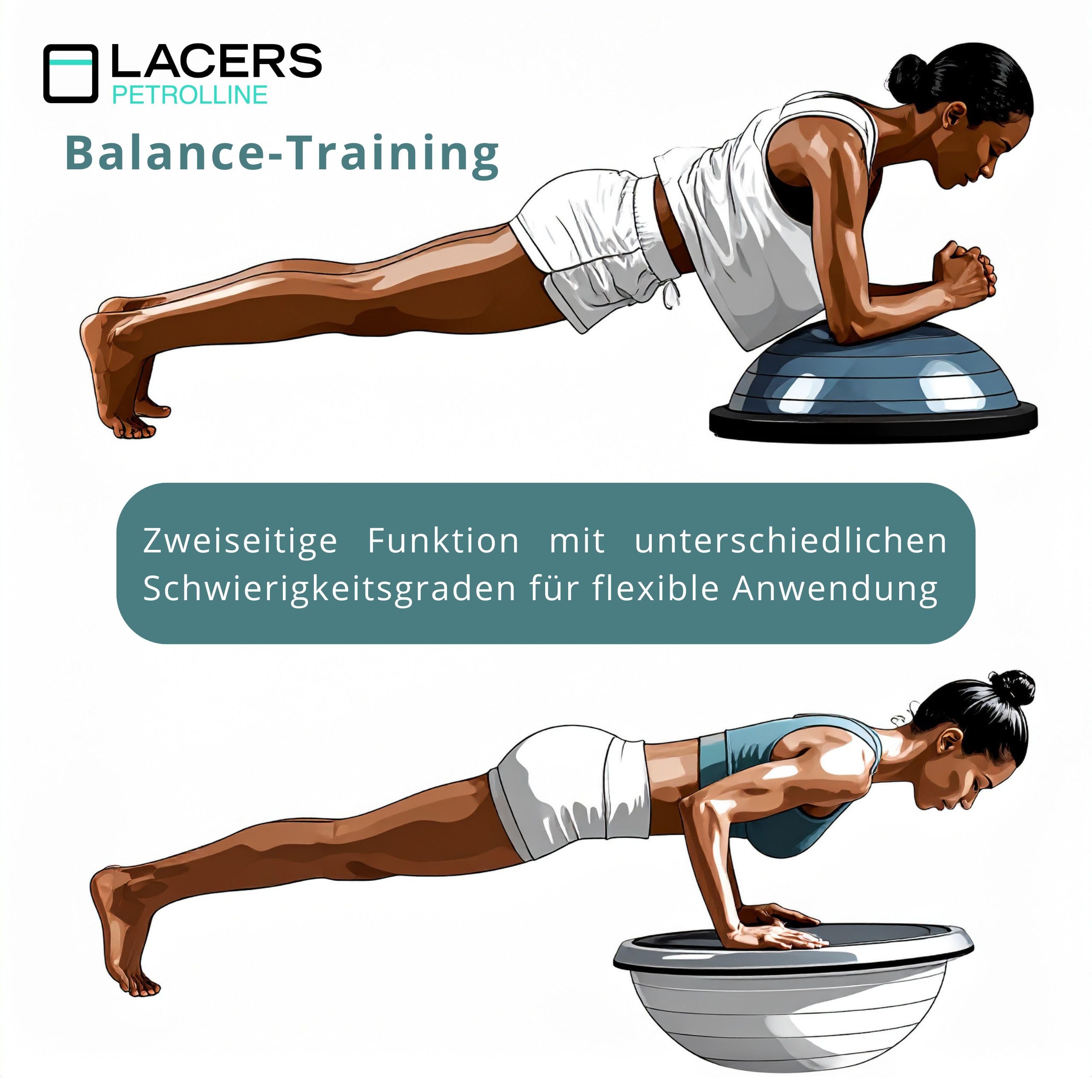 Lacers Petrolline Balance Halbkugel mit Widerstandsbändern und Pumpe - Balanceboard/rutschfester Balloberfläche/Gymnastikball für Yoga, Fitness, Krafttraining & Gleichgewichtstraining