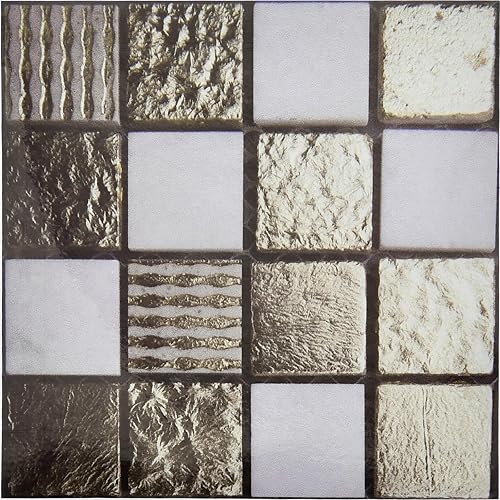 MECCANIXITY 10 calcomanías 3D de pared, 3.9 x 3.9 in, azulejos de mosaico cuadrados, autoadhesivo, PVC, impermeable, para cocina, baño, pared,