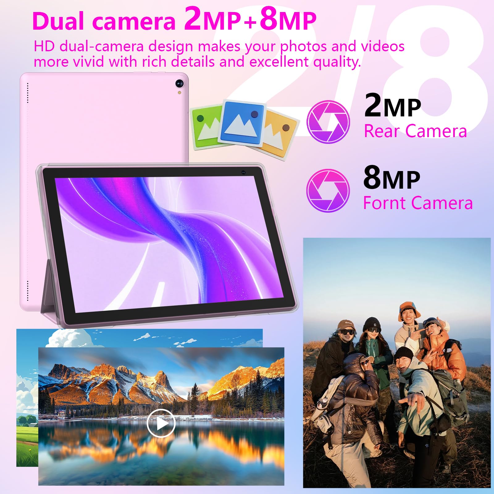 Tablet Android 15 de 10 pulgadas, 8GB RAM 32GB ROM Potente CPU de cuatro núcleos, pantalla de resolución 1280* 800 Tablet PC, cámara de 8MP, computadora con batería de 6000mAh, tabletas 2 en 1 con 5