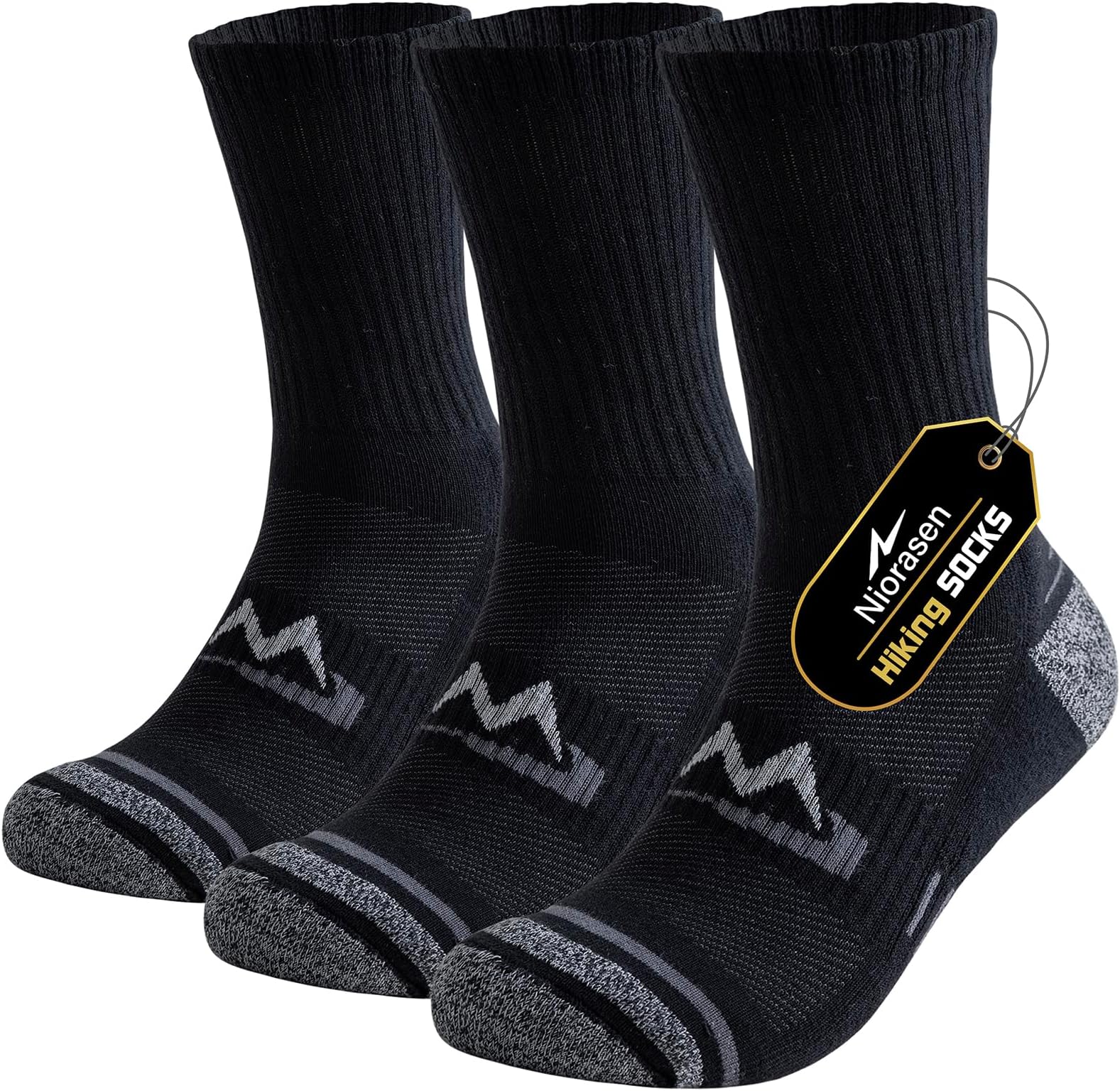 Mens Sports Socks, Cushioned Anti Blister Hiking Walking Socks, Breathable Cotton Running Sock, Multi Performance Crew Outdoor Athletic Sock for Trekking Cycling Work 3 Pairs