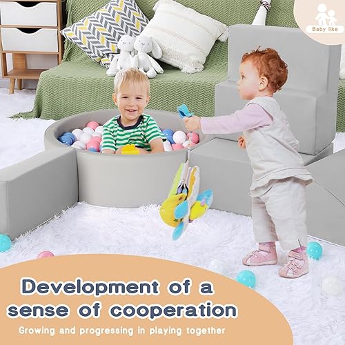 Miniatura 7 de Bloques de escalada de espuma para niños pequeños con 4 juguetes de escalada de cuero sintético y un pozo de pelotas - Piscina de bolas de espuma