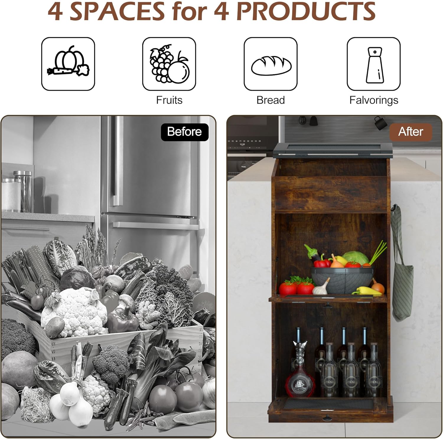 Wooden Potato and Onion Storage Bin w/Lid, Large Capacity and Ventilated Design, Ideal for Pantry, Kitchen Brown