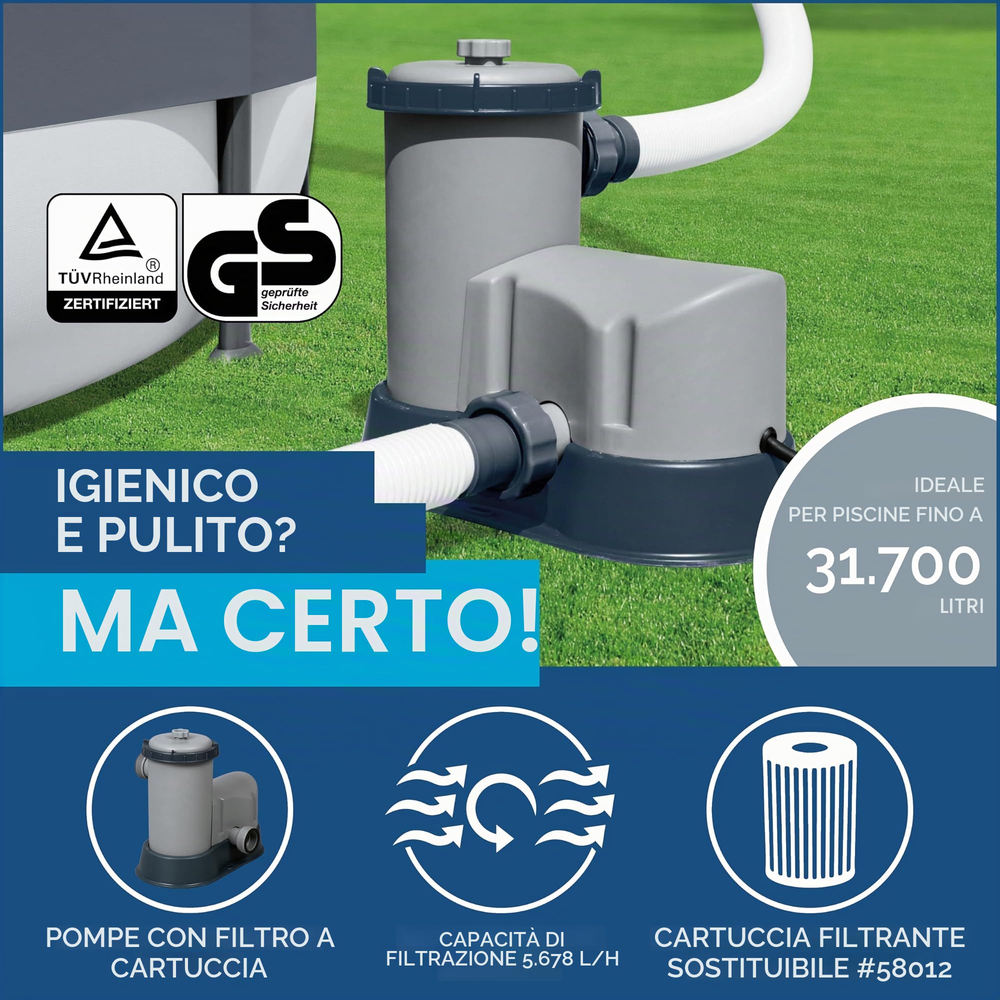 Bestway Power Steel Swim Vista Series Frame Pool Set completo con pompa filtro 549 x 274 x 122 cm, effetto pietra (grigio crema)