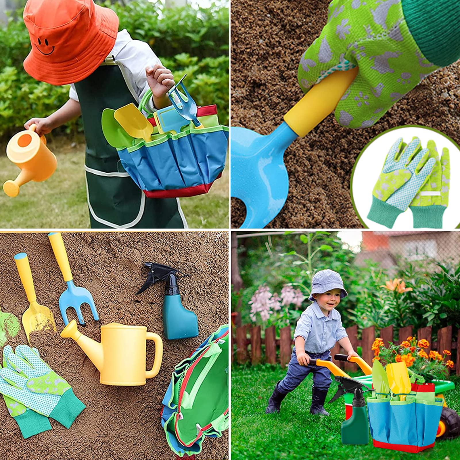 JOKILY 23 Pièces Kit Jardinage Enfant, Outils Jardin Enfant, Outils de Jardinage, Outils de Jardinage pour Enfants, Jouet de Jardin Enfants avec Arrosoir,Gants,Râteau,Pelle,Outils de Jardin Kit