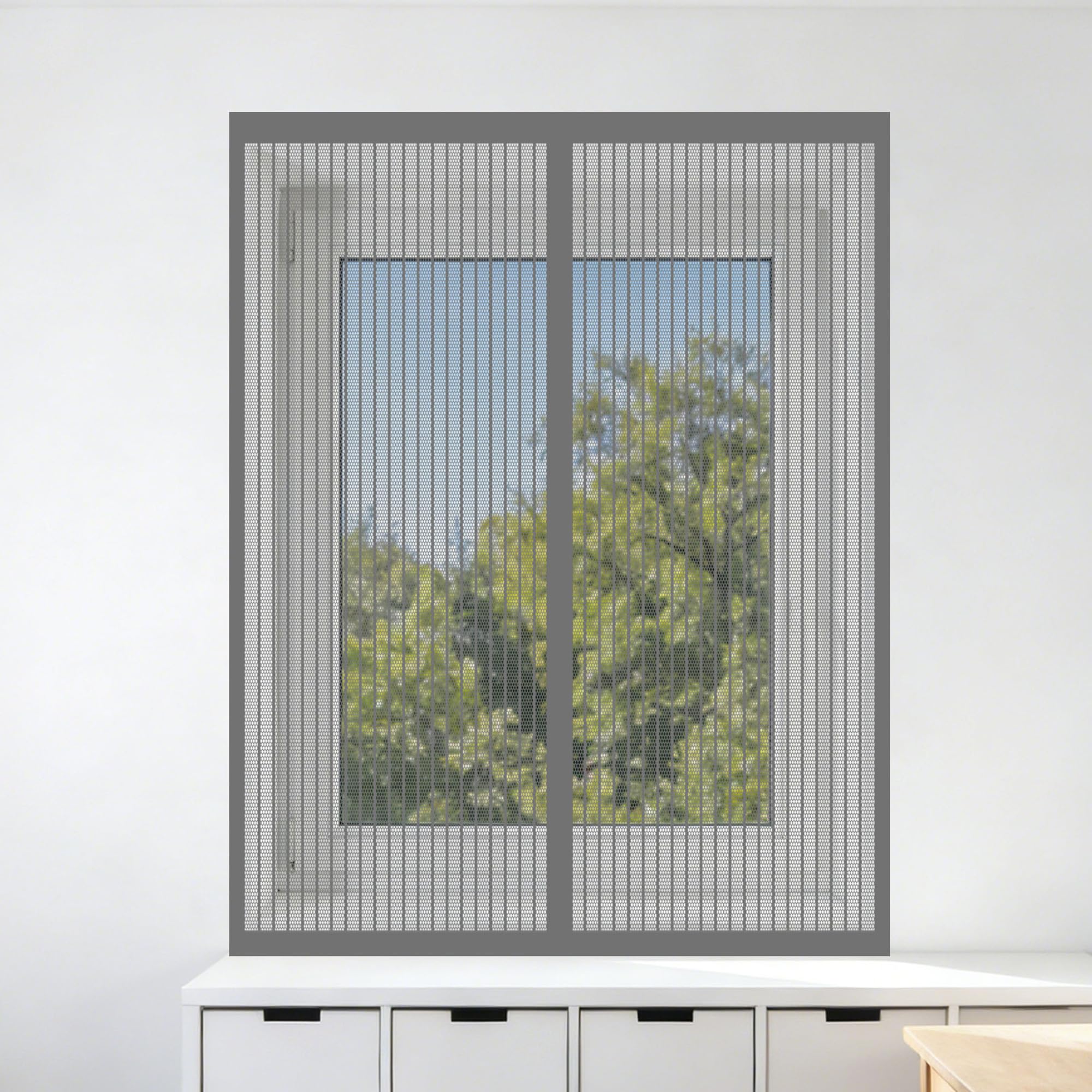 Fermeture moustiquaire magnétique 180x165 amovible et durable pour châssis gris