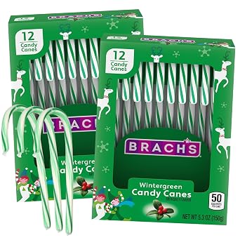 Sweetzo Wintergreen Christmas Candy Canes, Individually Wrapped Classic Holiday Treats, Stocking Stuffer Gifts, 12 Count, 5.3 Ounces Pack of 2