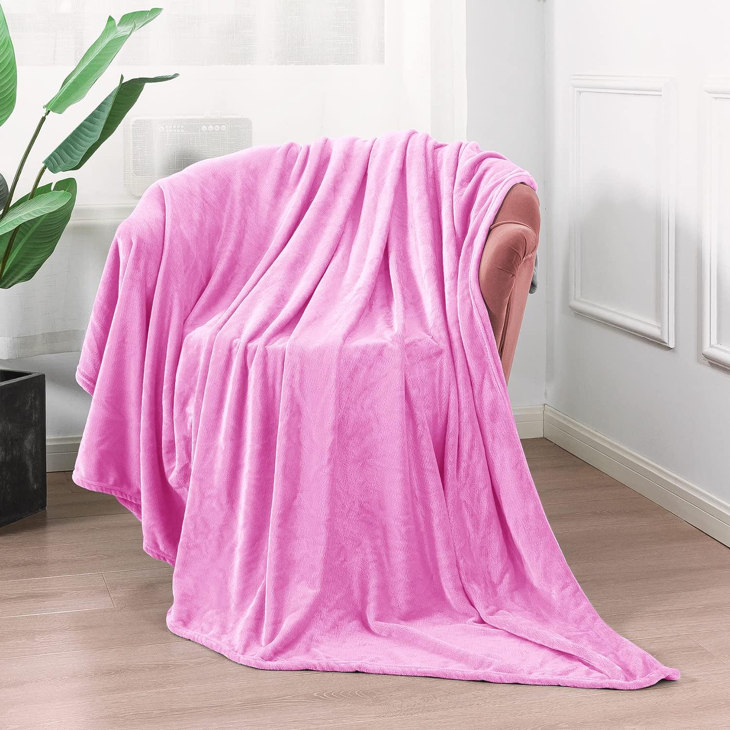 ONME Fleece Blanket, Throw Blanket for Couch - Soft Lightweight Microfiber Cool Blanket for Sofa, Bed, Camping, Travel, 50" x 60" Pink