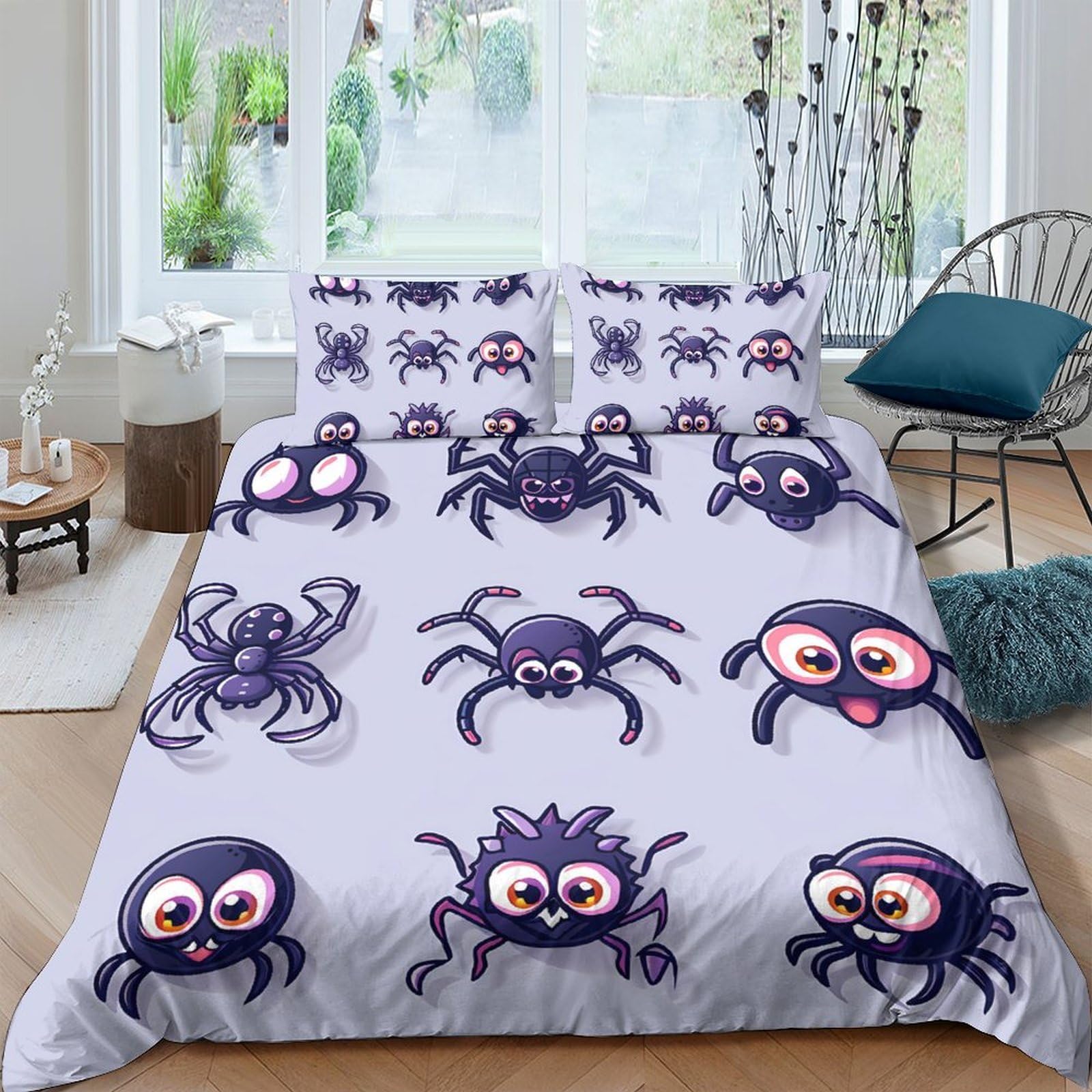 Ctjqhvkz Style-6 3D Printed Cartoon Spider Fitted Sheet Microfiber Soft Purple Spider Bed Cover For Bedroom Dorm Mattress Protection Decor Single（135X200cm）