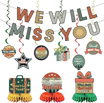 11pcs Farewell Decorations Party-Vintage We Will Miss You Banner Hanging Swirls Honeycomb Cenerpieces for Going Away Party Decorations Supplies