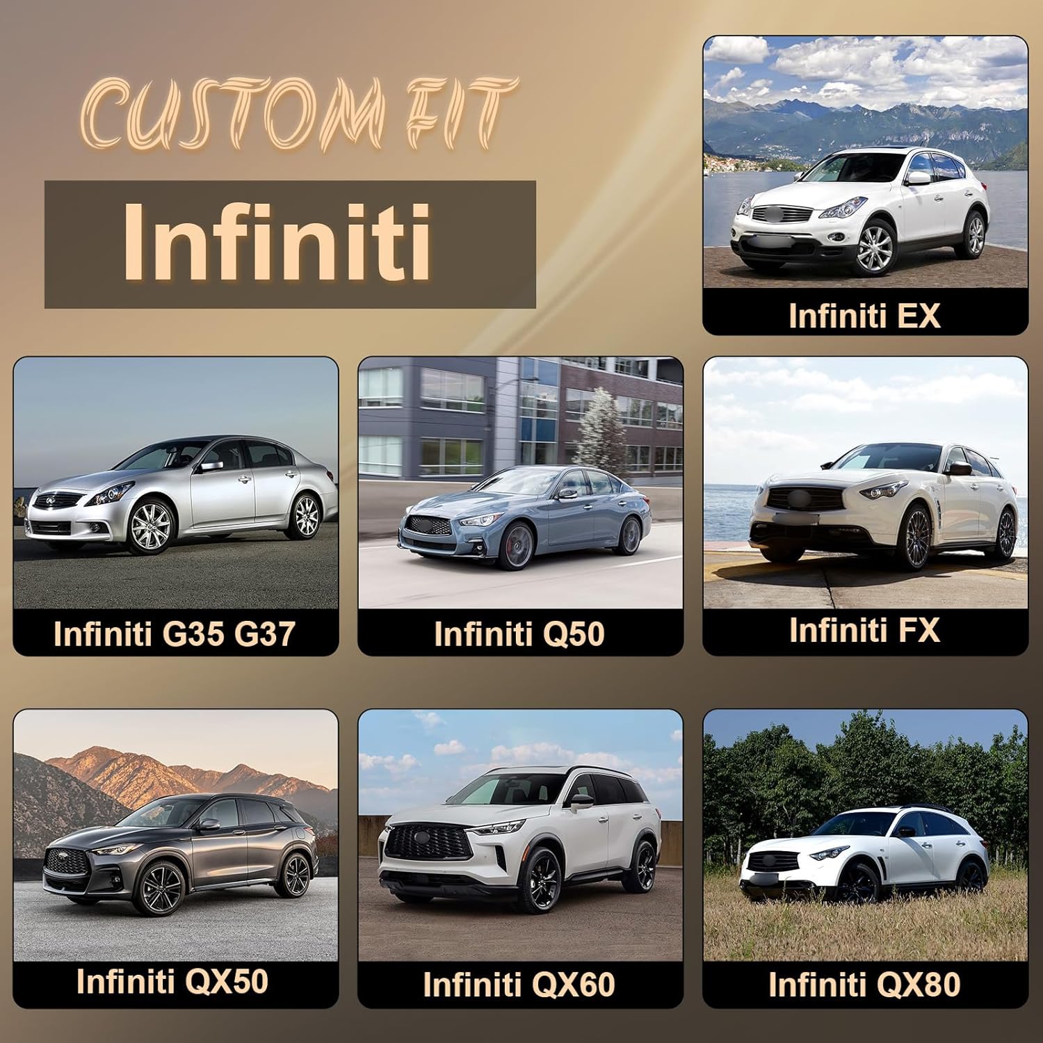 Front Car Seat Covers for Infiniti,Leather Waterproof Seat Protector Custom Fit Infiniti G35 G37 Q50 QX60 QX50 QX80 FX EX,2 Pack,Black