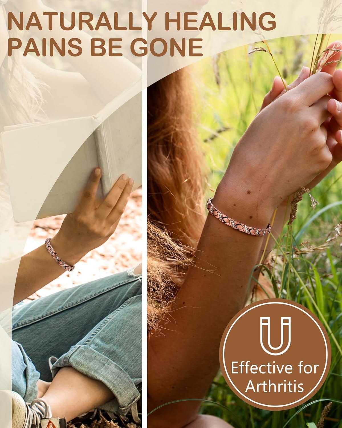 Feraco Copper Bracelets for Women, 99.99% Pure Copper Magnetic Bracelets with Effective Neodymium Magnets, Adjustable Jewelry Gift with Sizing Tool - Image 4