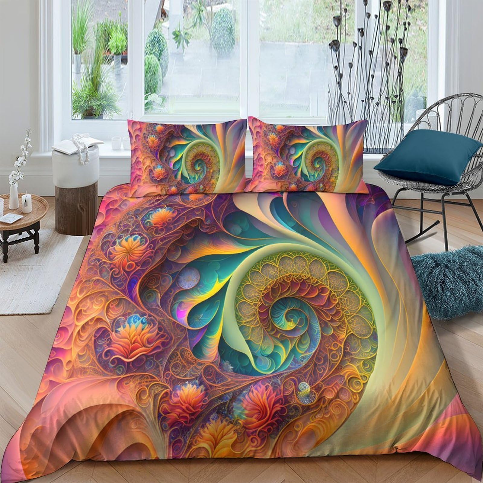Ctjqhvkz Style-9 3D Printed Psychedelic Swirl Fitted Sheet Microfiber Soft Abstract Spiral Bed Cover For Bedroom Dorm Mattress Protection Decor Single（135X200cm）