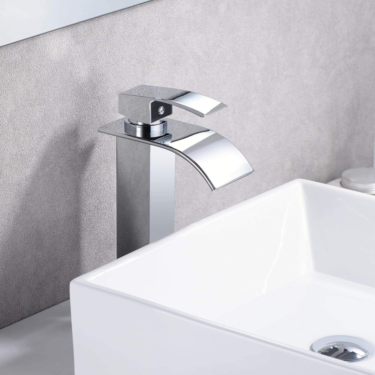 sumerain Vessel Sink Faucet Single Hole Stainless Steel Modern Tall Waterfall Bathroom Faucet Chrome