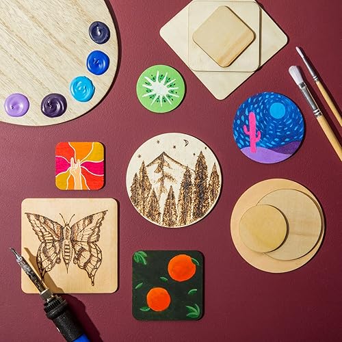 Miniatura 3 de Juego de 130 cuadrados y círculos de madera sin terminar para proyectos de quema de madera, manualidades de bricolaje (3 tamañosforma)