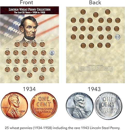 Miniatura 5 de Los últimos 25 años de Lincoln Wheat Penny Collection 1934-1958 (25 monedas) con centavo de acero de la Segunda Guerra Mundial 1943 - Juego completo