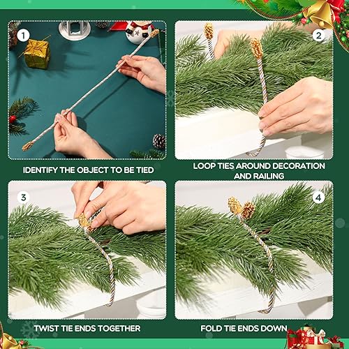 Miniatura 32 de Guirnalda de Navidad de 20 pulgadas, lazos decorativos de Navidad para barandilla, lazos giratorios reutilizables y flexibles para Navidad