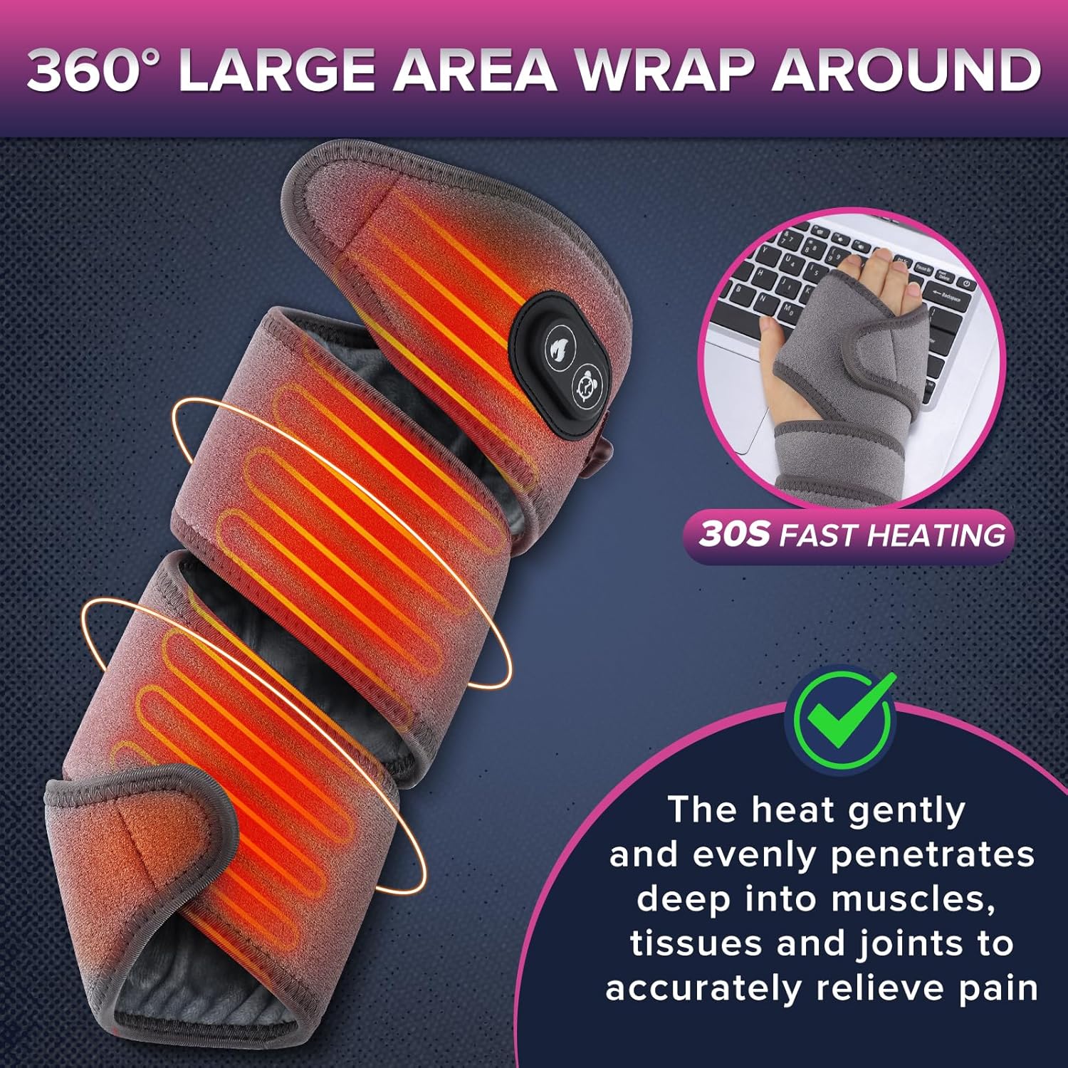 Heating Pad for Arm Elbow Leg, Heating Pad Arm Wrap for Pain Relief, HSA Approved Products Only, Breathable, 4 Heat Settings, 78.5" Cord, FSA Eligible Items - Image 3