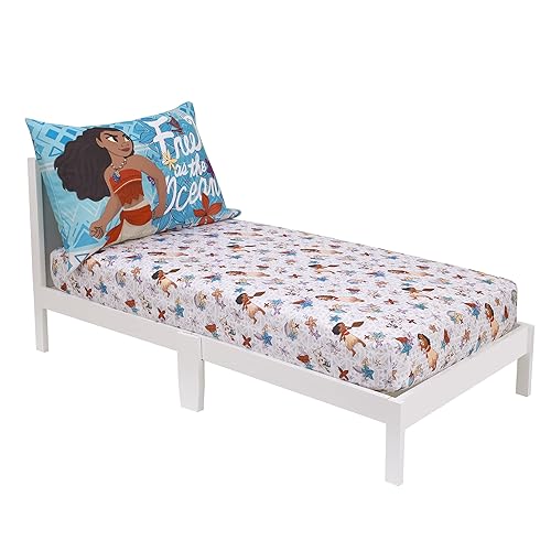 Miniatura 2 de Disney Moana Free as The Ocean Aqua, morado, naranja y blanco Tropical Juego de sábanas de 2 piezas para niños pequeños, sábana bajera y funda de