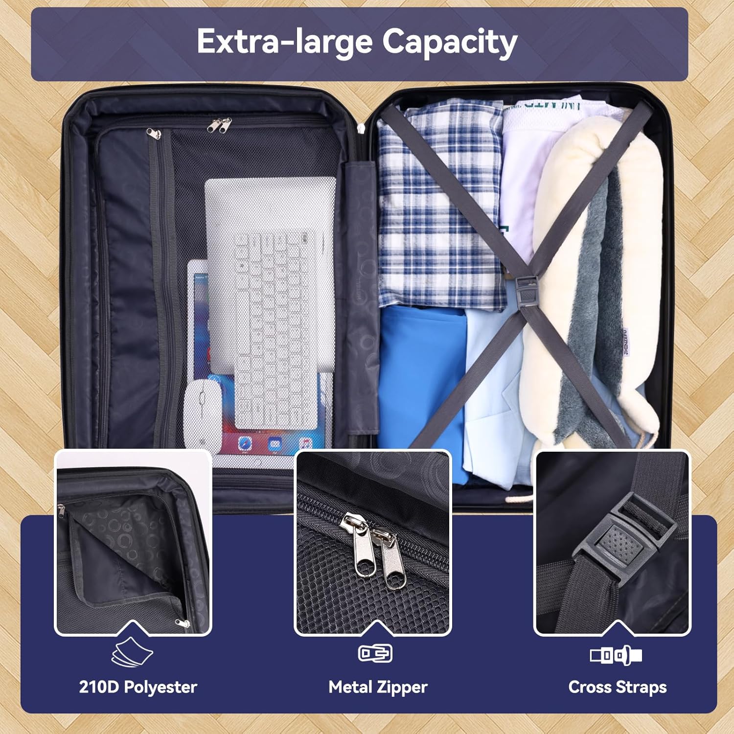 Hoteel Luggage Sets 3 Piece Expandable (4-YEARS WARRANTY) ABS+PC Hardshell Carry On Luggage Airline, Carry on Suitcase with Spinner Wheels & TSA Lock for Travel, Business, Dark Blue(20in/DB/TB)