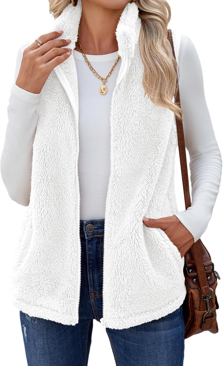 Zeagoo Vest For Women Sleeveless Sherpa Fleece Jackets Lightweight Zip Up Fall Winter Coats With Pockets