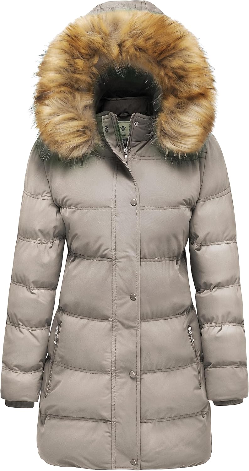 WenVen Women's Winter Long Puffer Coat Parka Jacket with Faux Fur Removable Hood