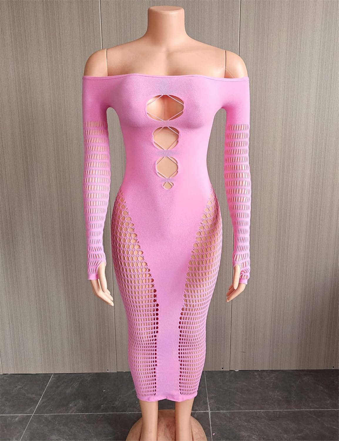 Stunning Hollow Out Long Sleeve Bodycon Maxi Dress for Women, Sexy Elegant Mesh Sheer Party Dress for Club - Image 3