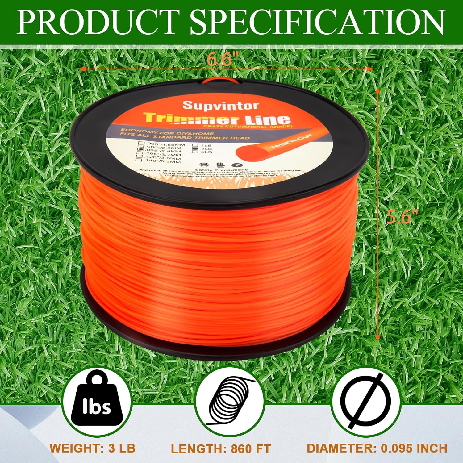 095 Trimmer Line, Weed Eater String .095 Heavy Duty, Weed Wacker String 095, String Trimmer Line .095, Weed Eater Line 095Inch-860ft-3lb Commercial Trimmer String 095 Fits Most String Trimmers(Round)