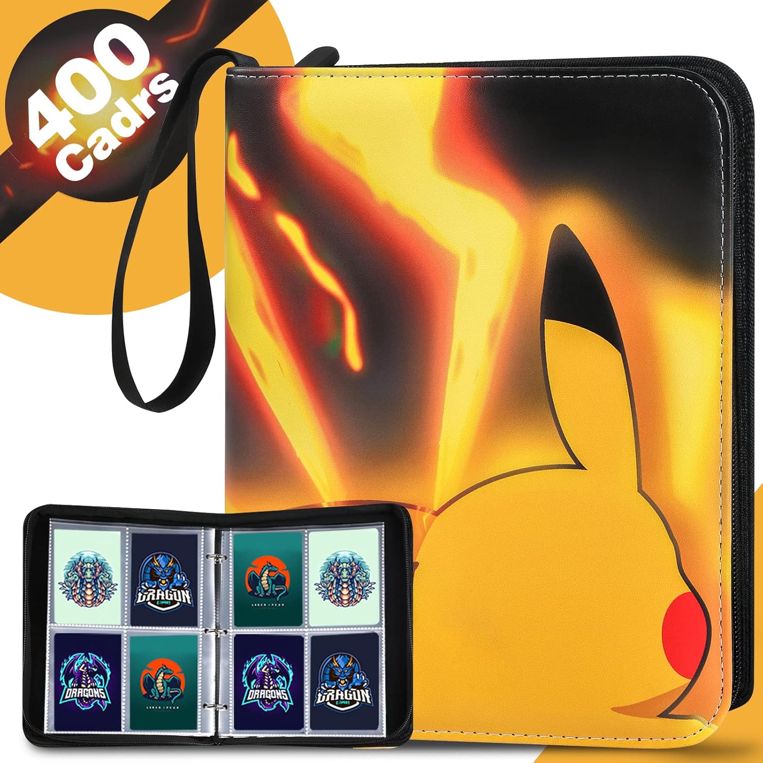 Trading Card Binder 4 Pocket 400 Cards, Game Cards Binder with 50 Removable Sleeves, 3-Ring Card Collector Album Holder for Most Standard Size Cards, Trading Card Games Collection Binder Case Book : Toys & Games