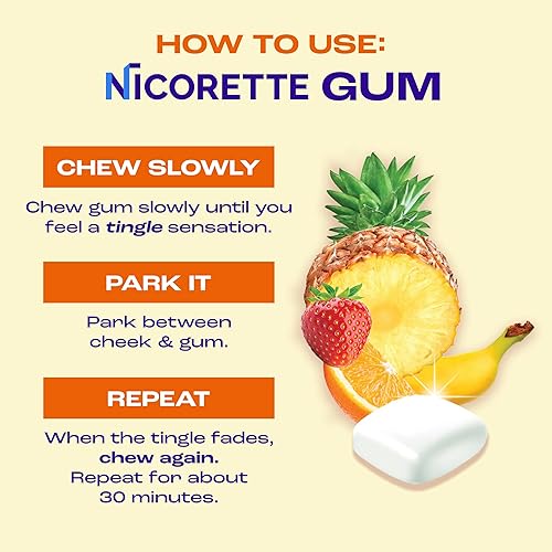 Miniatura 10 de Nicorette goma de mascar de nicotina de 2 mg para ayudar a dejar de fumar - Ayuda para dejar de fumar con sabor a frutas refrescantes, 20