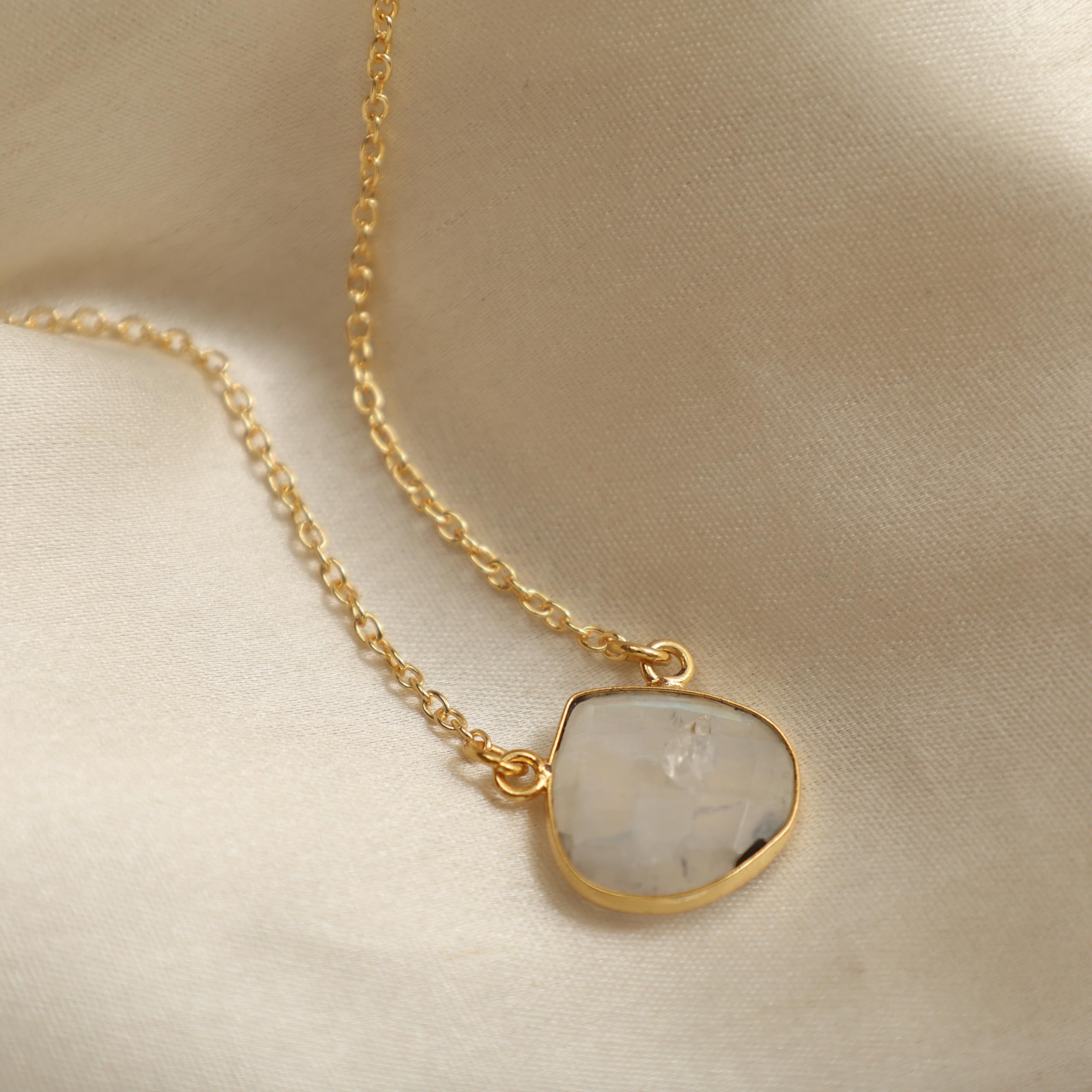 Gempires Rainbow Moonstone Teardrop Bezel Pendant Necklace New Beginning June Birthstone Jewelry Gemstone Handmade Crystal 18 Inch Hypoallergenic Adjustable Chian - Image 4
