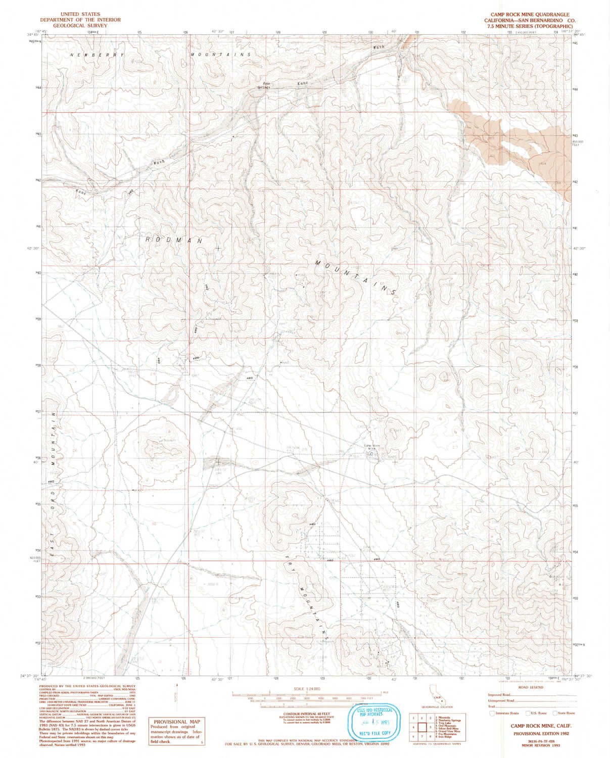 YellowMaps Camp Rock Mine CA topo map, 1:24000 Scale, 7.5 X 7.5 Minute, Historical, 1982, Updated 1993, 26.8 x 21.6 in - Polypropylene