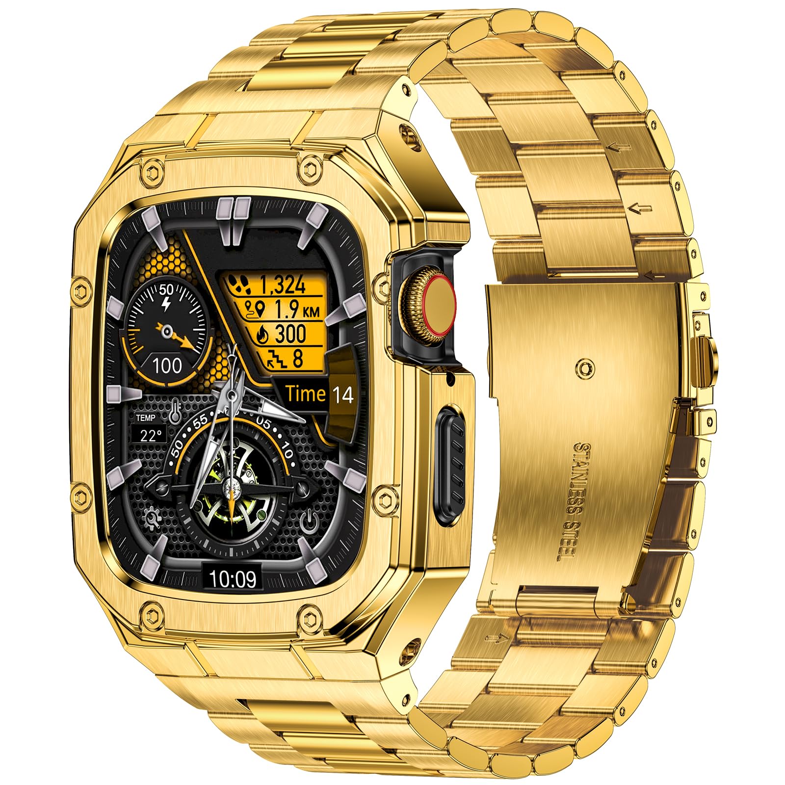 BAITEYOU Stainless Steel Watch Band with Case Compatible with Apple Watch Series 11 10 42mm, Rugged Strap with Metal Protective Bumper Cover for