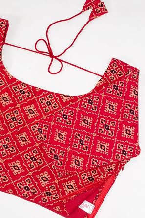 Chandrakala Cotton Printed Blouses for Women Sarees, Elbow Sleeves Ajrakh Print Crop top Choli (B223-P)
