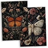 TNUW Gothic Floral Butterfly Kitchen Towels 16x24 Inch, Dark Academia Cottagecore Dish Tea Towels for Kitchen, Retro Moody Art Nouveau Moth Floral Decorative Hand Towel for Bathroom, Set of 2