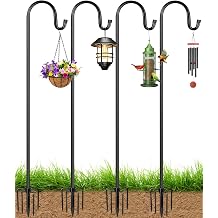 Bird Feeder Pole for Outdoor, 4-Pack 45 Inch Shepherds Hooks Heavy Duty Garden Pole for Hanging Plant Basket, Solar Light Lanterns, Garden Plant Hanger Stands with 5 Base Prongs
