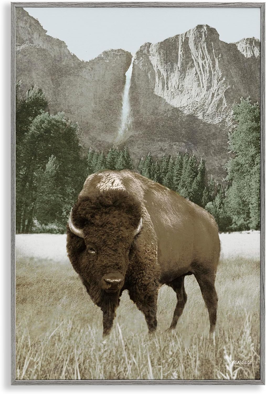 Stupell Industries Bison & Mountain Landscape Framed Giclee Art Design by Dan Meneely