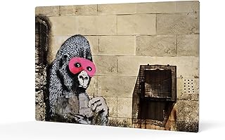 HB Art Design Gorilla With Pink Mask Street Art Painting Bristol Banksy Metal Wall Art Print Mural Graffiti Living Room Bedroom Bathroom Office Teen Dorm Room Modern Decor Made in USA - 8x12