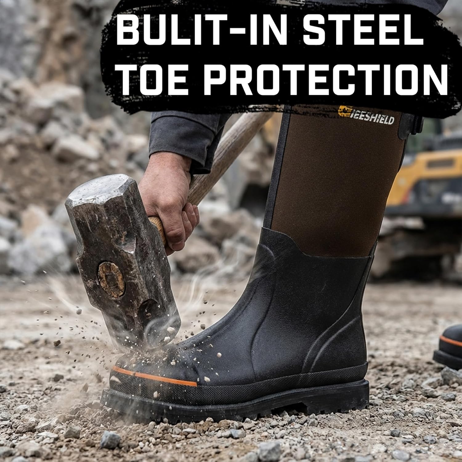 Men's Rubber Work Boots with Steel Toe & Shank, Waterproof & Anti-Slip, 6mm Neoprene, Durable Brown Rubber Boot for Construction, Farming, Manufacturing, Sizes 7-14 - Image 4