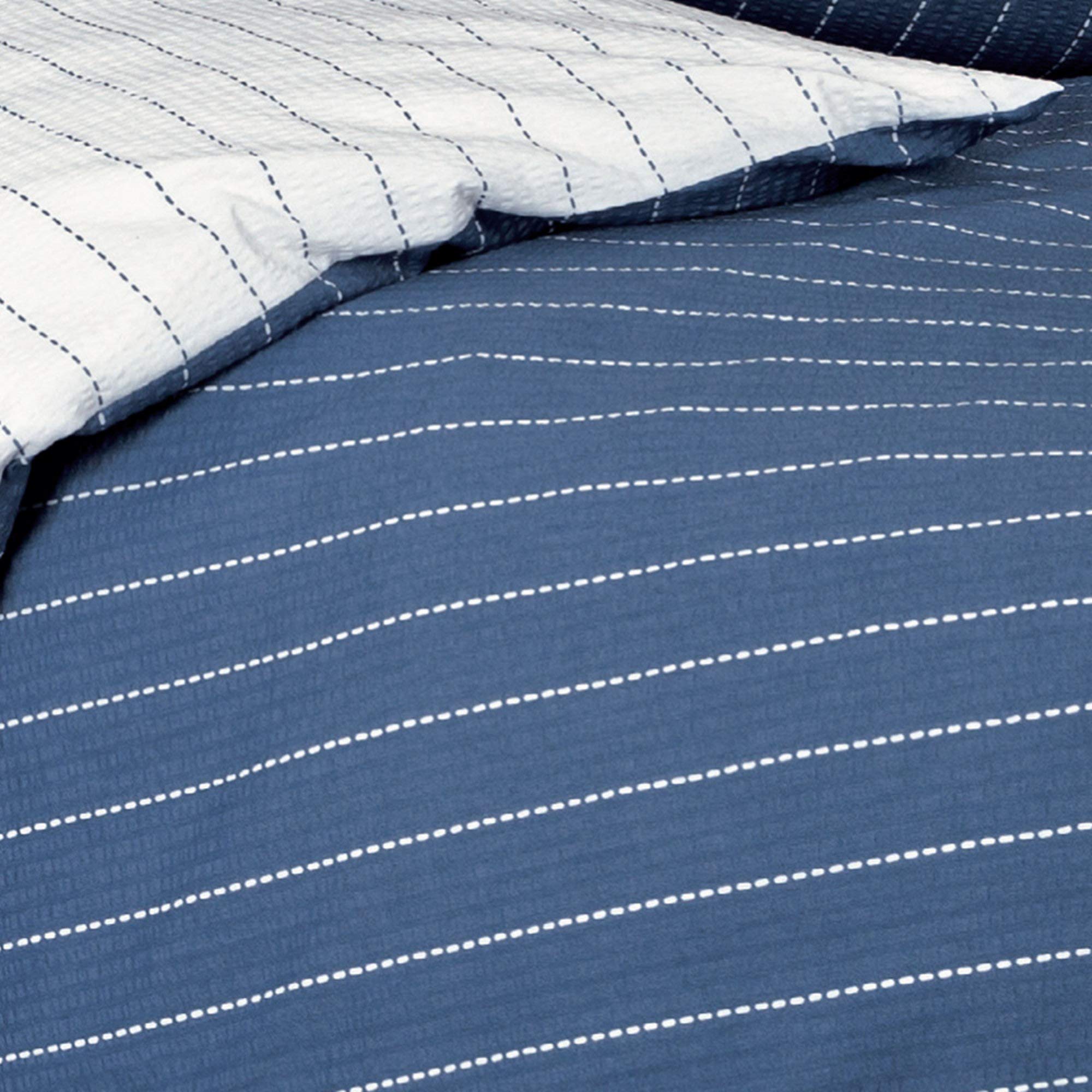 Janine 20020 Tango MAKO Soft Seersucker Biancheria da Letto, 100% Cotone, Blu Denim, 135 x 200 cm + 80 x 80 cm