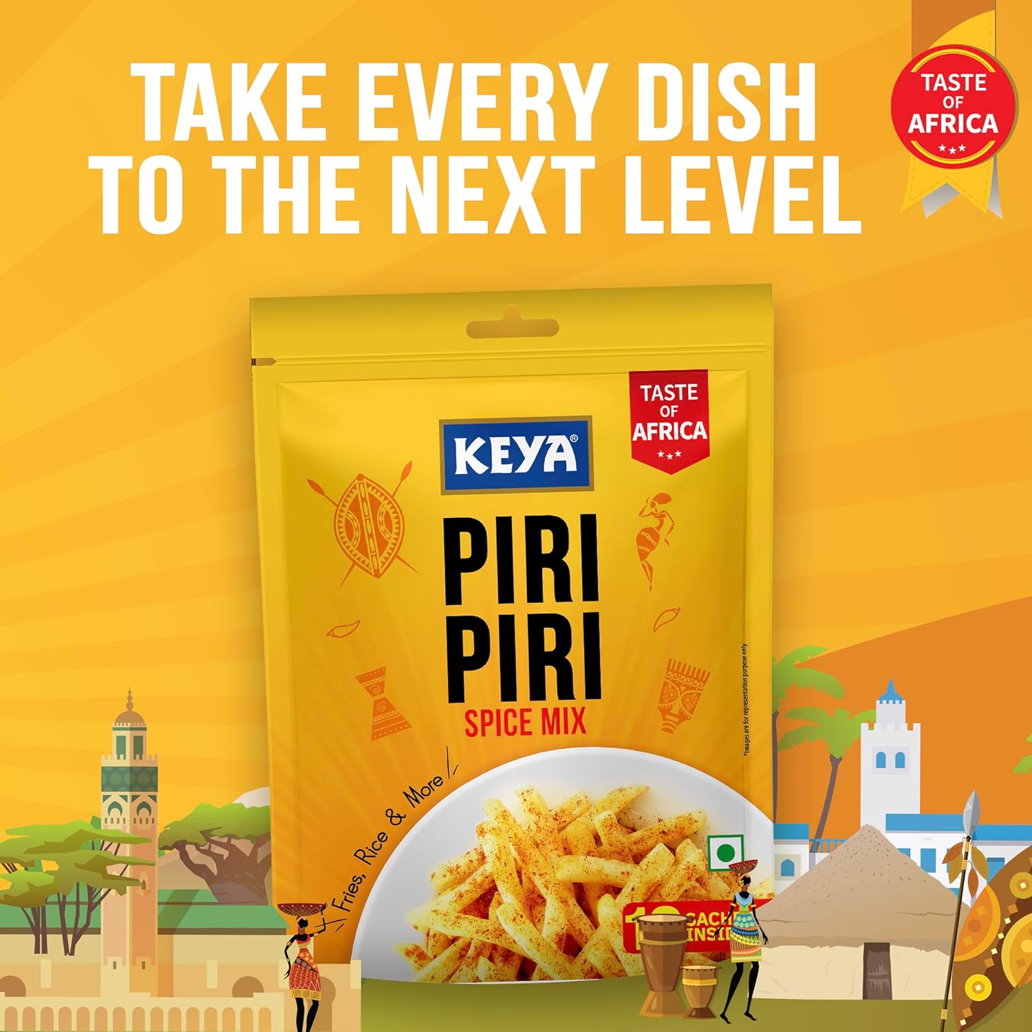 Keya Piri Piri/Peri Peri Spice Mix Multipack 10 sachets inside of 4g Sprinkle It On Anything, 100% Organic Instant Seasoning Mix, Exotic Spices Perfect for Fries, Pop Corn 40g