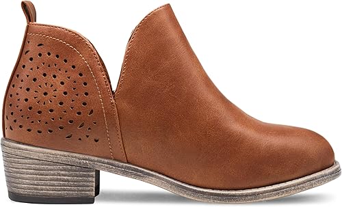 VEPOSE botas al tobillo para mujer con tacón bajo y grueso, con perforaciones, botas de vaquero