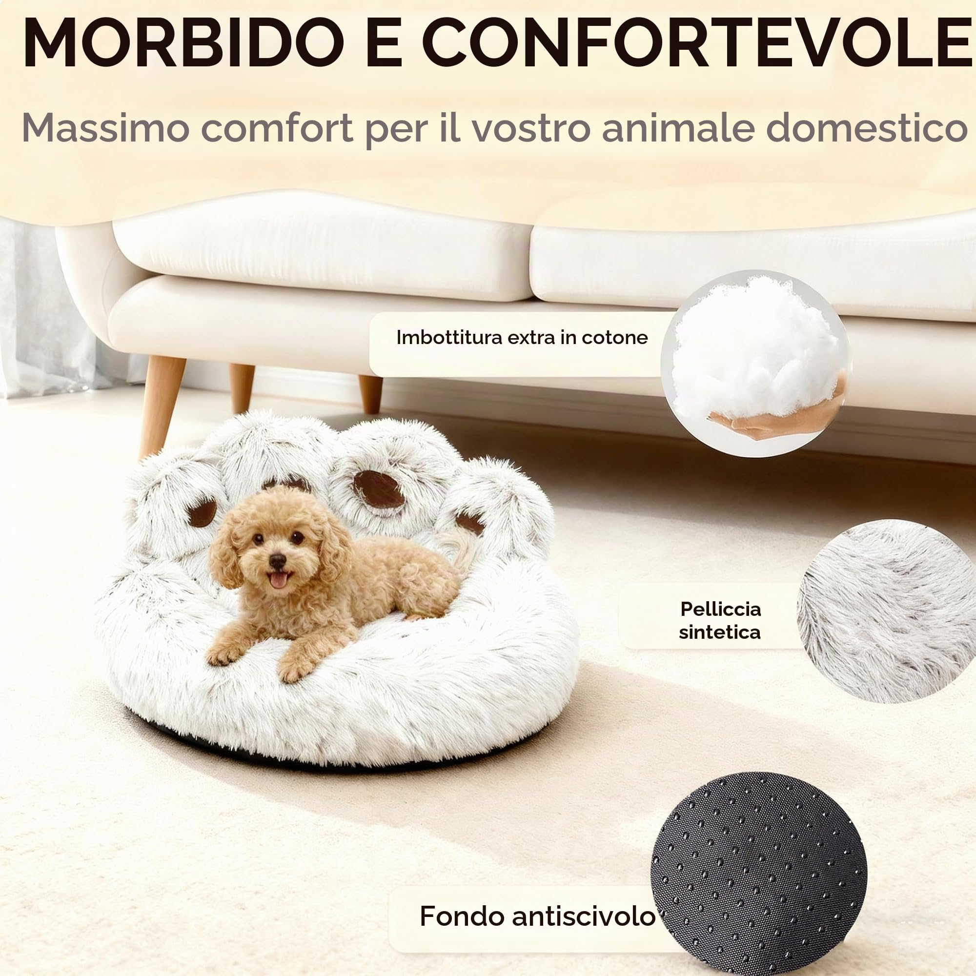 Lettino per Animali Domestici Letto Ortopedico per Gatti e Cani Cuccia Cane Interno Morbida e calda Adorabile cuccia per cani a forma di zampa d'orso di piccola e media (Caffè chiaro, 65cm)