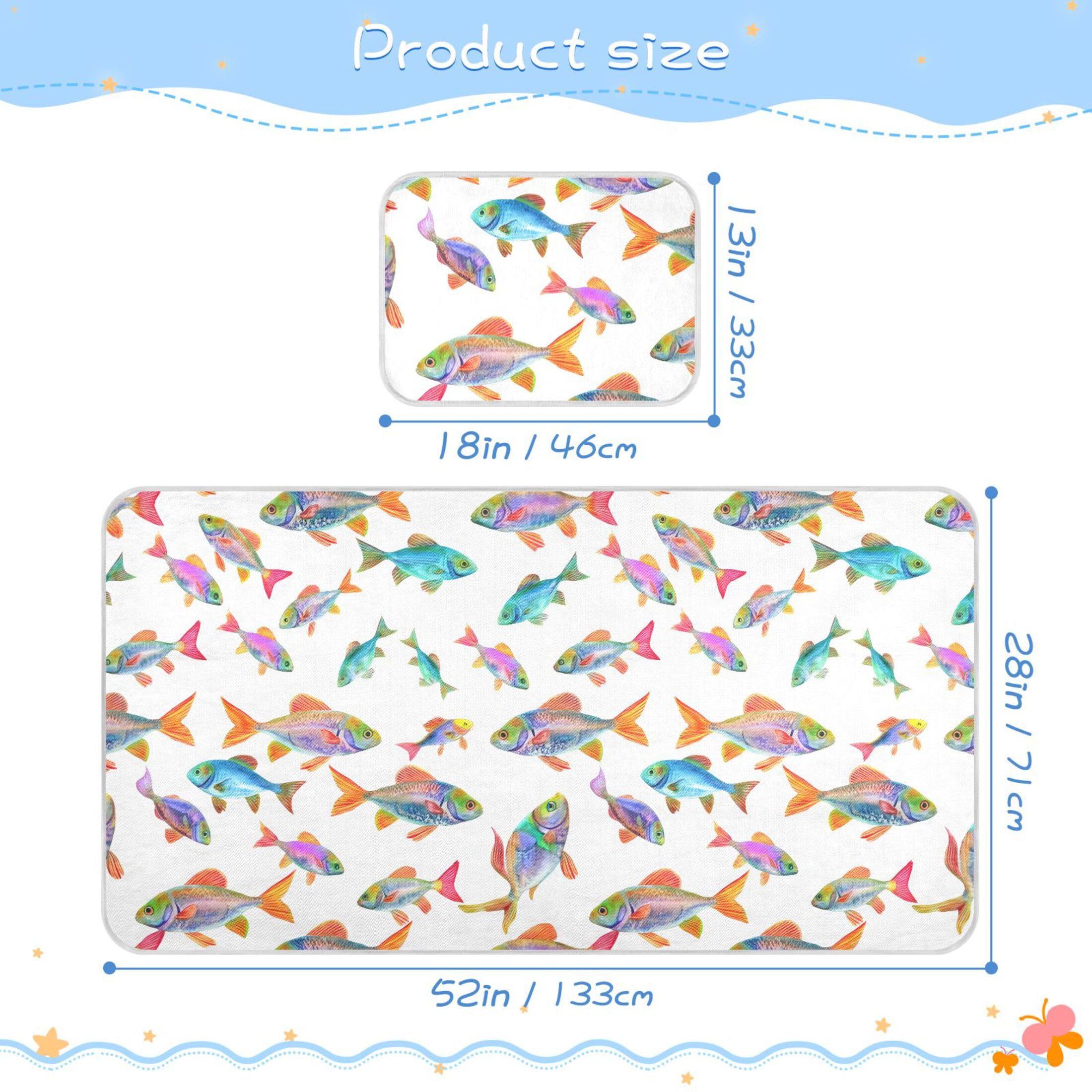 Takiito Watercolor Fish Baby Cooling Mattress Pad, Soft & Breathable Cooling Mat Keep Baby Cool in Summer 28x52 in, Nursery Essential