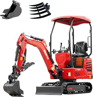 HY14C 1.4T Mini Excavator 13.5HP B&S Gas Engine w/Side Swing, Hydraulic Thumb & Semi-Auto Quick Coupler - Includes 200mm Digging Bucket & Rake - Delivery/Unloading Service Included