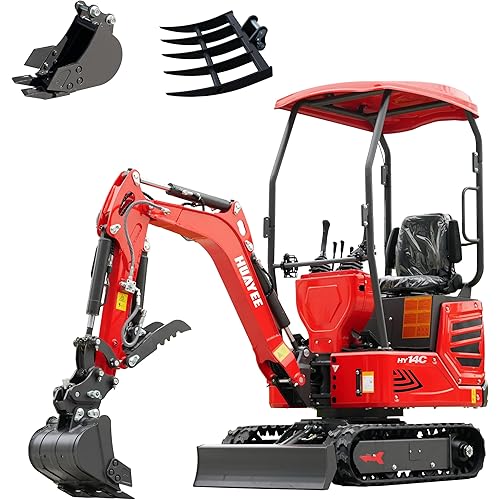 HY14C 1.4T Mini Excavator 13.5HP B&S Gas Engine w/Side Swing, Hydraulic Thumb & Semi-Auto Quick Coupler - Includes 200mm Digging Bucket & Rake - Delivery/Unloading Service Included