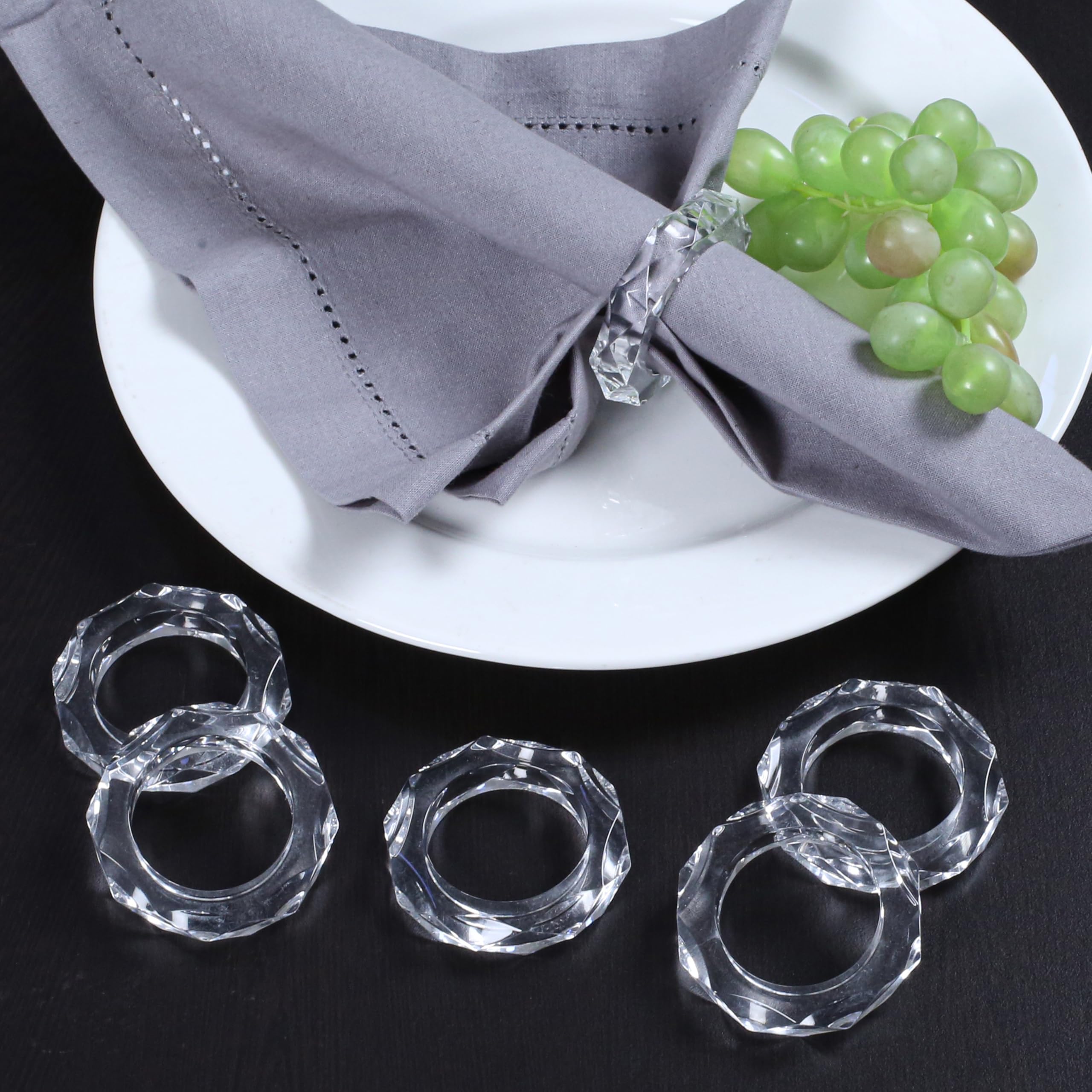 Lot de 12 ronds de serviette élégants en acrylique transparent pour mariage, fête, table à manger et décoration de vacances ALPHA Living HOME