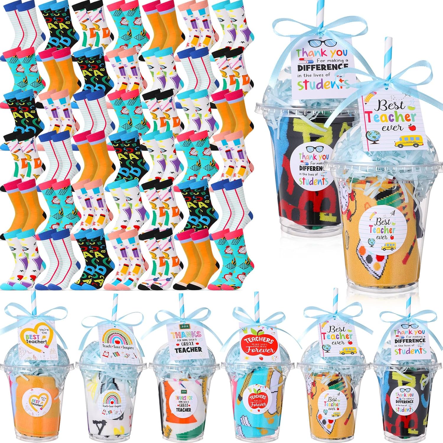 Cutecrop Nurses' Day Teachers' Day Cupcake Fuzzy Socks Bulk with Cards for Women Nurses Teachers Gifts