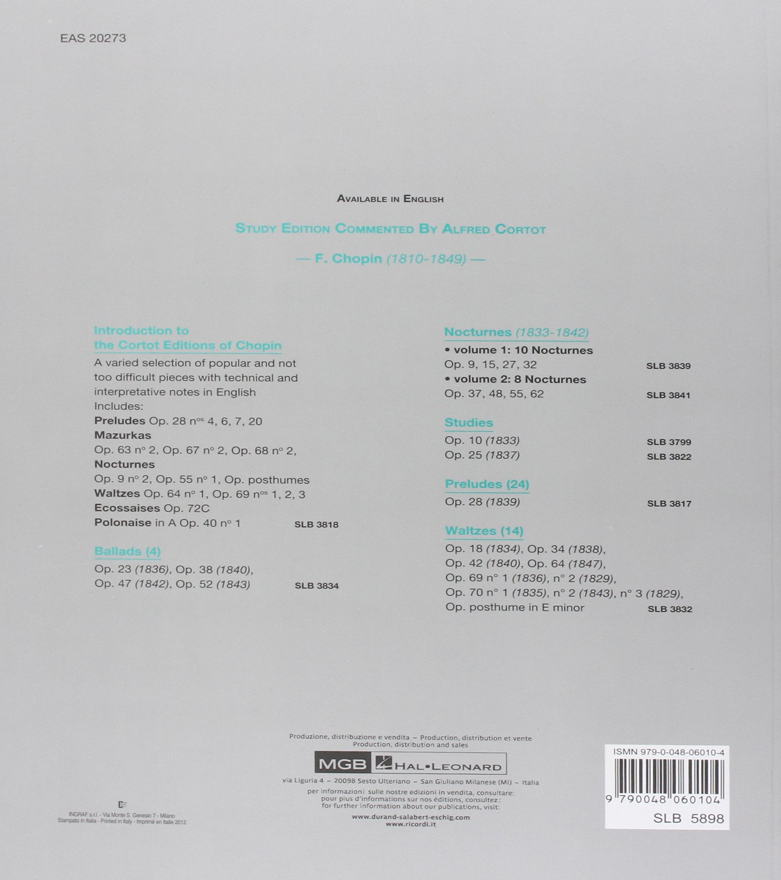 Chopin Studies: Opus 10 & Opus 25 for Piano Study Edition Commented By Alfred Cortot | Frédéric Chopin | Spartito per Pianoforte Solo | Commenti e Diteggiature di Alfred Cortot | Edizione in Inglese