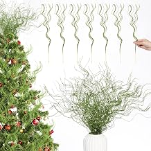 Lyrow 30 Pcs Glitter Curly Ting Ting Branches 17 Inch,Green | Artificial Willow Twigs for Vase Filler, Wreath Craft Decor, Wispy Curly Decorative Stems, Festive Home Ornaments