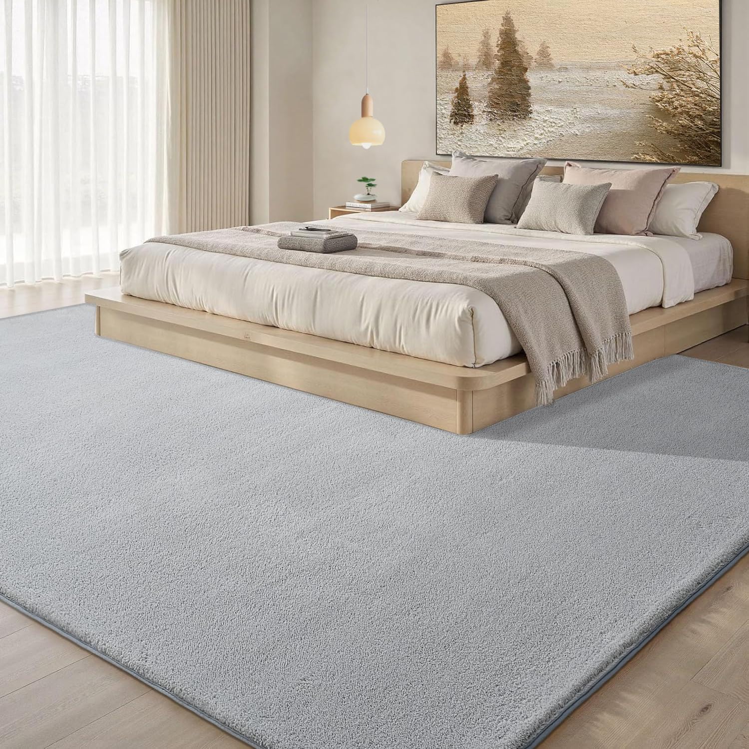 Alfombra de salón, 240 x 300 cm, lavable, para habitación infantil, niña, niño, dormitorio, gris, pelo corto, mullida, alfombrilla antideslizante (gris claro, 240 x 300 cm)